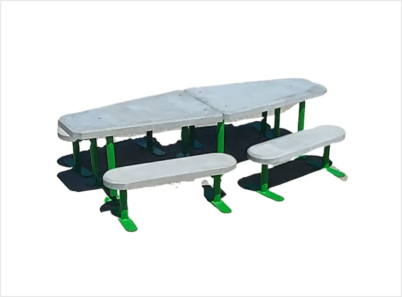 Table de pique-nique à double plateau avec bancs intégrés