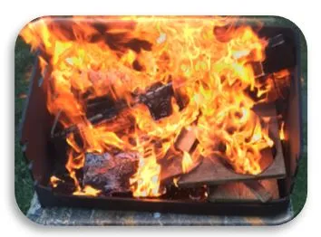 Feu de bois dans un barbecue collectif Fusion Grill