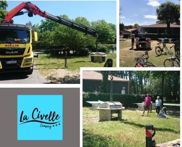 Installation au camping La Civelle Barbecue collectif installé au camping La Civelle