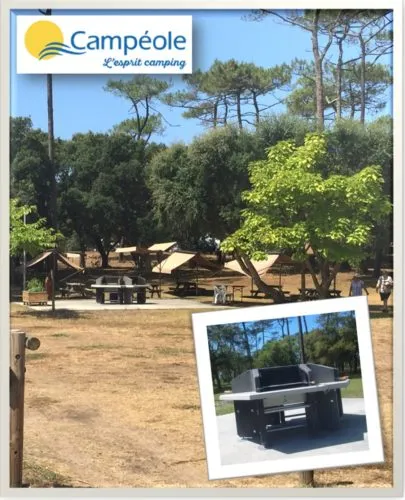 Installation au camping Ondres Plage Barbecue collectif installé au camping Ondres Plage